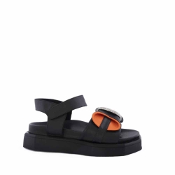 Дамски сандали VOETTI  от естествена кожа в черно и оранжево