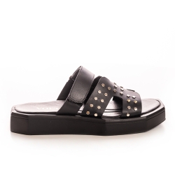 Voetti Black  Leather Platform Sandals