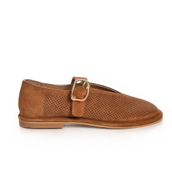 VOETTI  Brown Suede Buckle Flats 