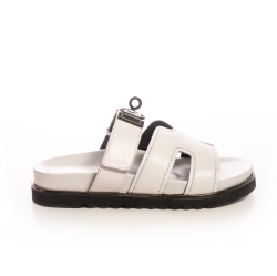 Women's Leaf Detail Leather Slides