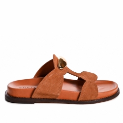 VOETTI Дамски чехли: кафяви, с метални дискове, равна подметка