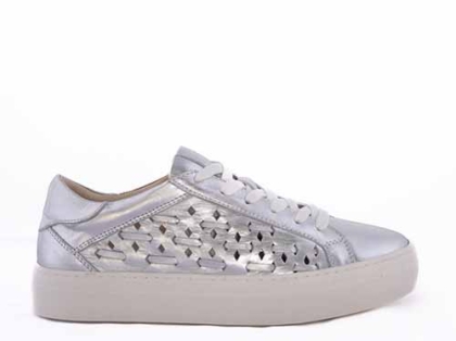 VOETTI Silver Woven Leather Platform Sneakers