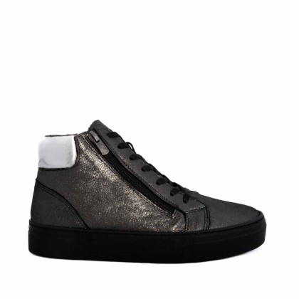 VOETTI Zip-Up High-Top Sneakers Glitter Silver