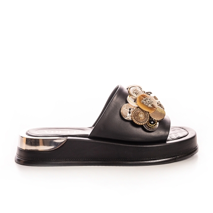 Voetti Women's Black Leather Slide Sandals