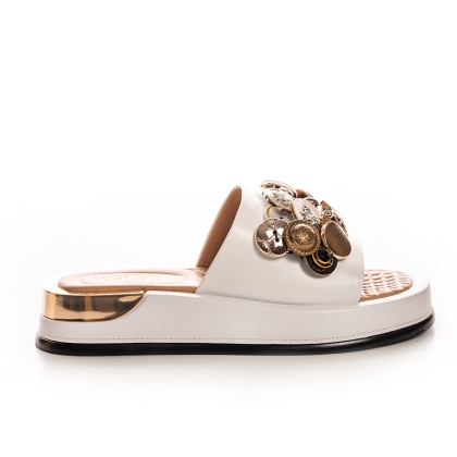 Voetti White Leather Embellished Women