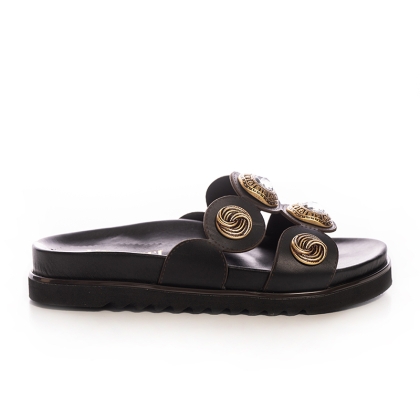 Women's Leaf Detail Leather Slides