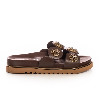 Women's Leaf Detail Leather Slides