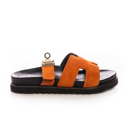 Women's Leaf Detail Leather Slides