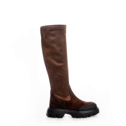 VOETTI Brown Leather Knee-High Lug Sole Boots - Stylish & Durable Design!