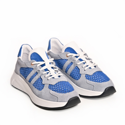 VOETTI Ежедневни маратонки сиво-сини, мрежа и велур