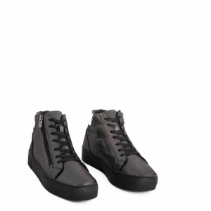 VOETTI Zip-Up High-Top Sneakers Glitter Silver