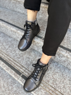 VOETTI Zip-Up High-Top Sneakers Glitter Silver