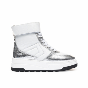 VOETTI Silver & White High-Top Sneakers
