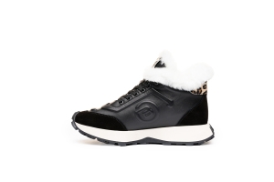 VOETTI Black Logo Fur Boots Leopard Detail