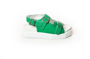 VOETTI Studded Green Platform Sandals