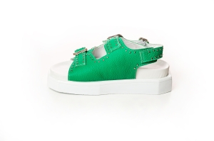 VOETTI Studded Green Platform Sandals
