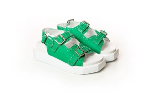 VOETTI Studded Green Platform Sandals