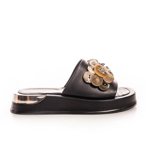 Voetti Women's Black Leather Slide Sandals