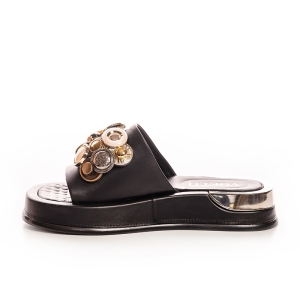 Voetti Women's Black Leather Slide Sandals