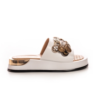 Voetti White Leather Embellished Women