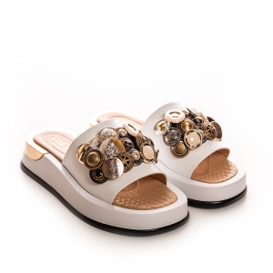 Voetti White Leather Embellished Women