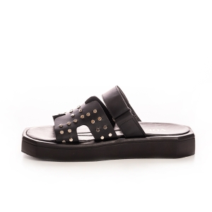 Voetti Black  Leather Platform Sandals