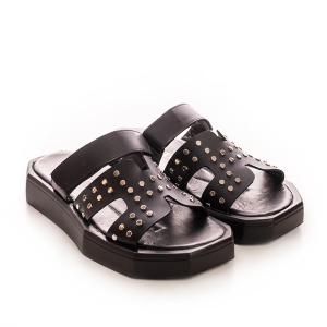 Voetti Black  Leather Platform Sandals