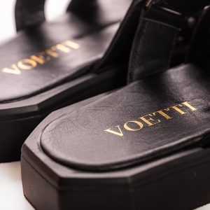 Voetti Black  Leather Platform Sandals
