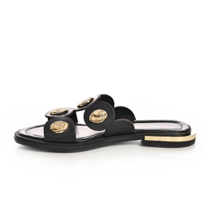 *   Voetti Women's Black Coin Embellished Leather Slide Sandals