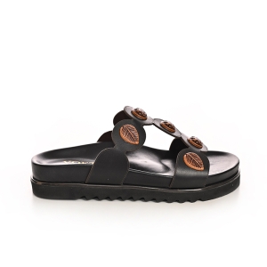 Women's Leaf Detail Leather Slides