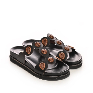 Women's Leaf Detail Leather Slides