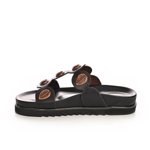 Women's Leaf Detail Leather Slides