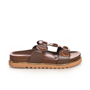 Brown Leaf Accent Slide Sandals