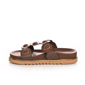 Brown Leaf Accent Slide Sandals
