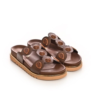 Brown Leaf Accent Slide Sandals