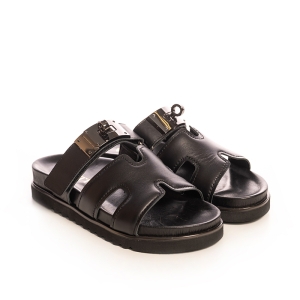 Women's Leaf Detail Leather Slides