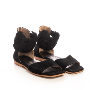 Voetti Black Floral Ankle Strap Sandals