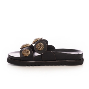 Women's Leaf Detail Leather Slides