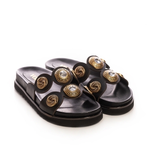 Women's Leaf Detail Leather Slides