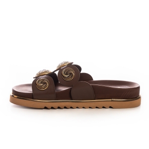 Women's Leaf Detail Leather Slides