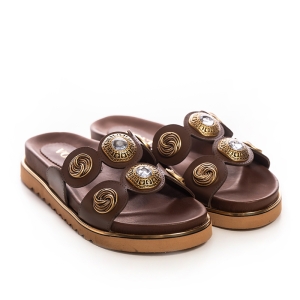 Women's Leaf Detail Leather Slides