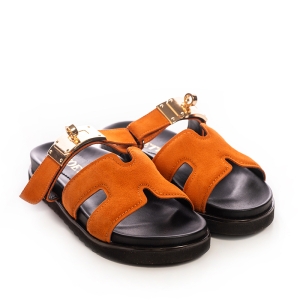 Women's Leaf Detail Leather Slides