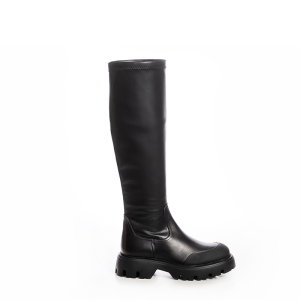 VOETTI Black Leather Knee-High Lug Sole Boots - Stylish & Durable Design!