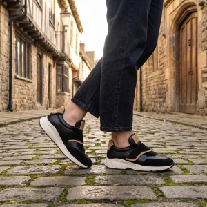 VOETTI Дамски черни маратонки със велкро лента