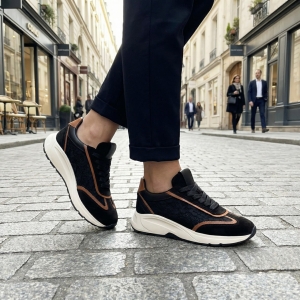 VOETTI Дамски сникърси - Велур и черна дантела