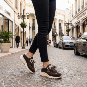 VOETTI Кафяви дамски кожени маратонки за комфорт и стил