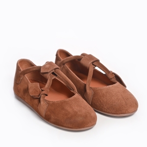 Дамски балерини от естествен велур - Кафяви