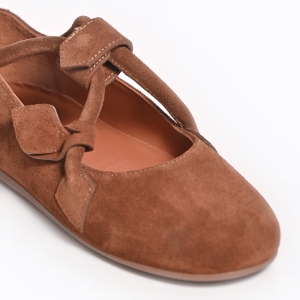 Дамски балерини от естествен велур - Кафяви