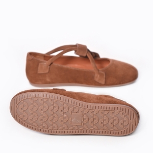 Дамски балерини от естествен велур - Кафяви