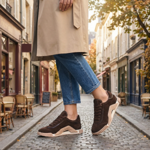 Елегантни кафяви дамски кецове от велур Voetti